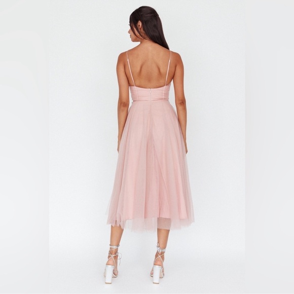 Selfie Leslie SMITTEN LACE INSERT TULLE MIDI DRESS BLUSH NEW! SZXL - Picture 9 of 15